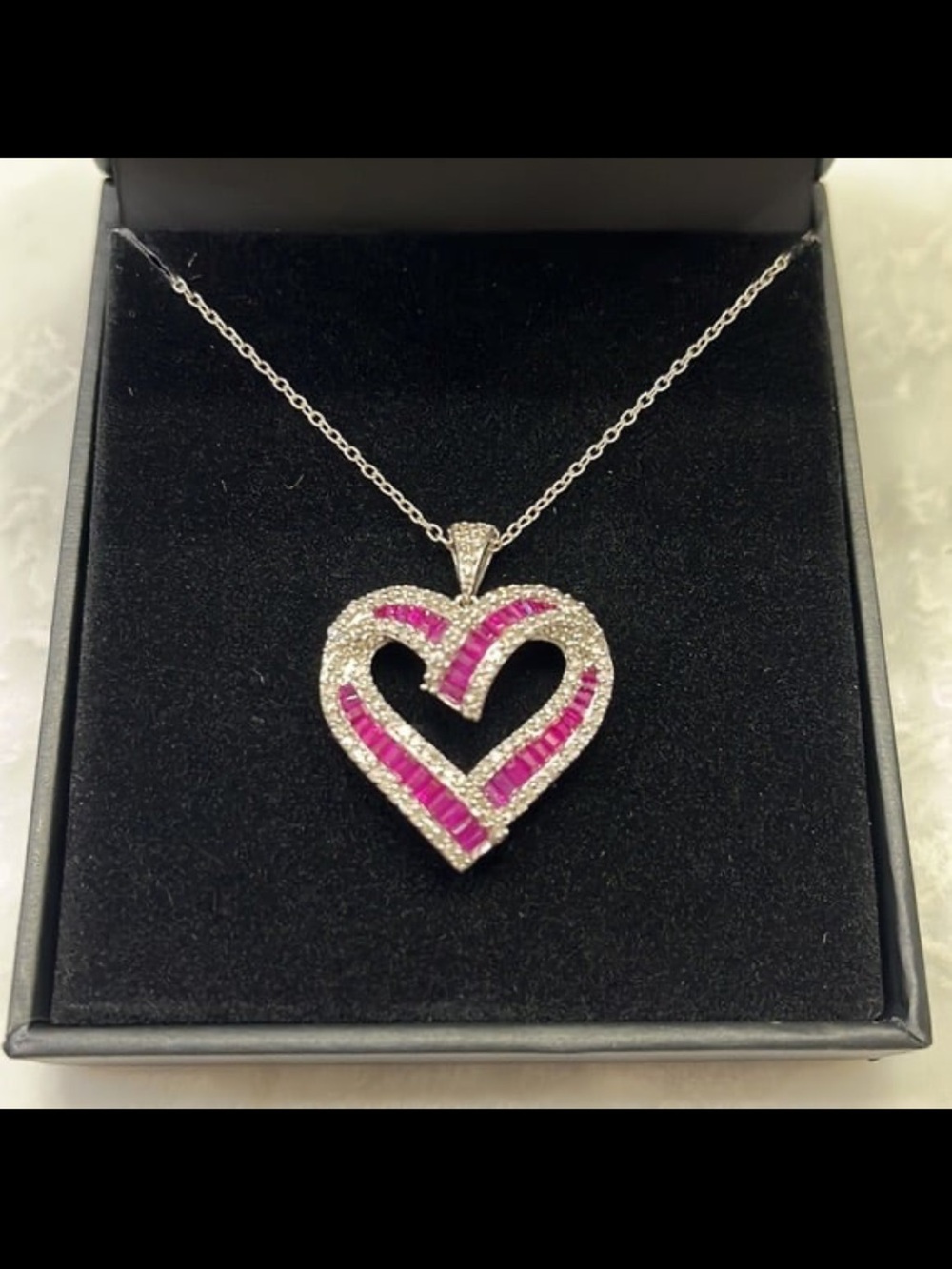Macy's Silver & Ruby Diamond Heart Necklace R.H. Macy and Co. New in Box 925 NWT
